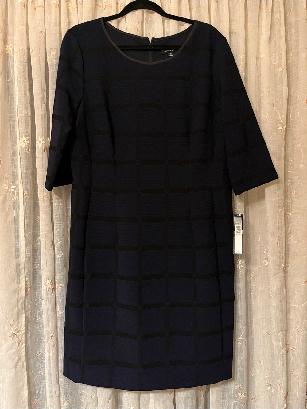 TAHARI Classic Navy Black Grid Sheath Dress - Women's Size 16